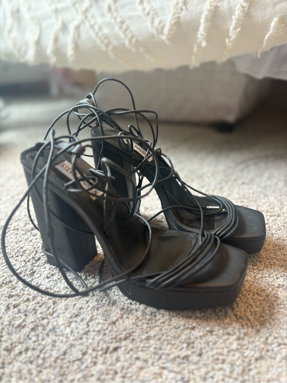 Steve Madden Black Lace-Up Platform Block Heels